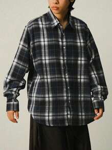 DAZY Men's Oversized Plaid Casual Loose Fit College Style Shirt