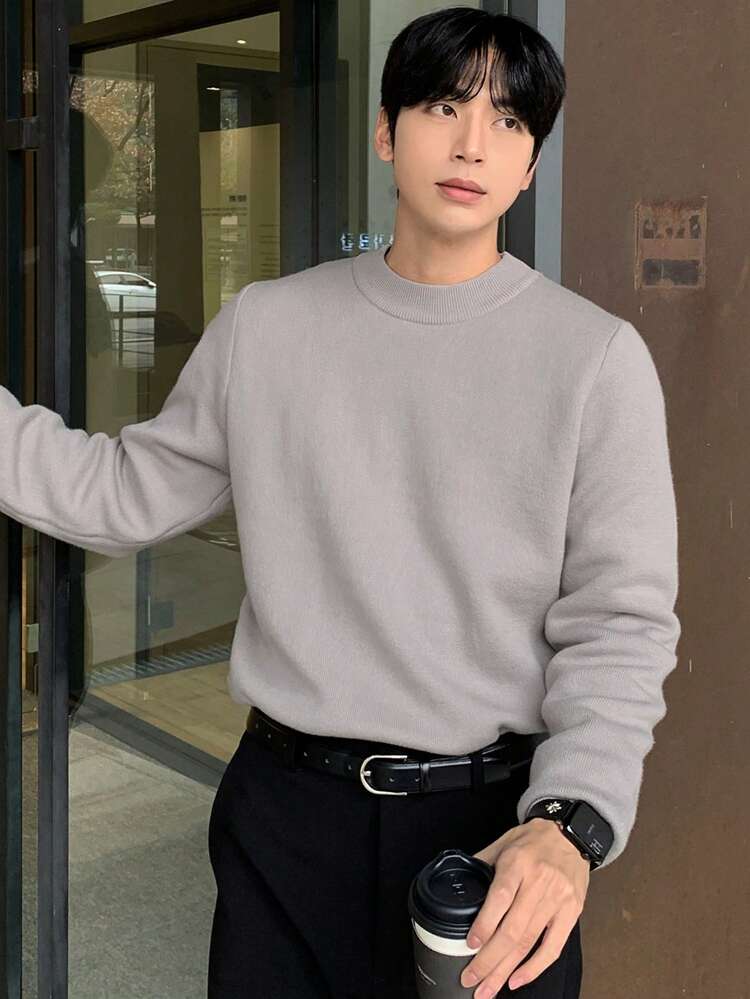 Men's Solid Color Crew Neck Long Sleeve Casual Sweater Fall,Winter