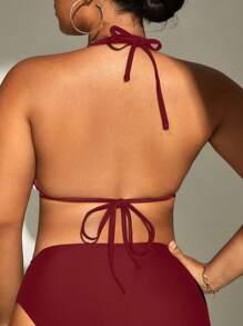 Swim Vcay 1pc Plus Size Women's Halter Neck Tie-Up 3-Point Cup Sexy Beach Swimwear Top Summer