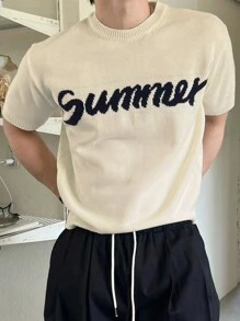 DAZY Men's Letter Jacquard All-Match Versatile Knit Top,Back To School Clothes - Apricot - View 4