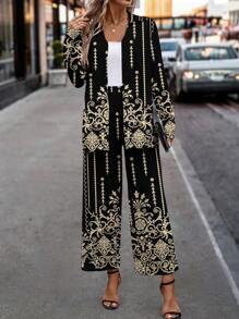 SHEIN Clasi 2pcs Women's Casual Simple Placement Print Set, Spring Clothes