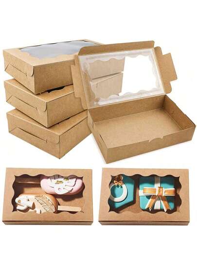 20pcs Rectangle Window Kraft Paper Candy Macaron Pastry Box Wedding Party Favor Baking Packaging Box School Supplies Food Bag Food Box Suitable For Candy Chocolate Cookies Etc.,Fall Decor