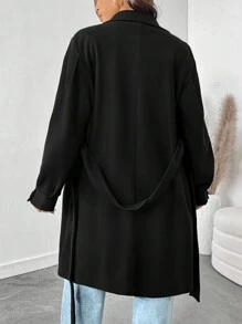 SHEIN Essnce Plus Size Women Jesień I Zima Moda Swobodna Luźna Wygodna Talia Czarny Podstawowy Klasyczny Długi Rękaw Długi Wełniany Płaszcz, Zimowe Stroje Damskie, Stroje Damskie Zachodnie, Ciepłe Płaszcze Damskie, Kurtka Zimowa, Czarny Płaszcz, Płaszcze Curve