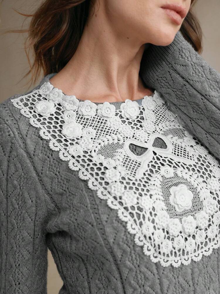 Elegant Fashion Crew Neck Women Sweater Suitable For Commuting Knit Pullover Fall Winter