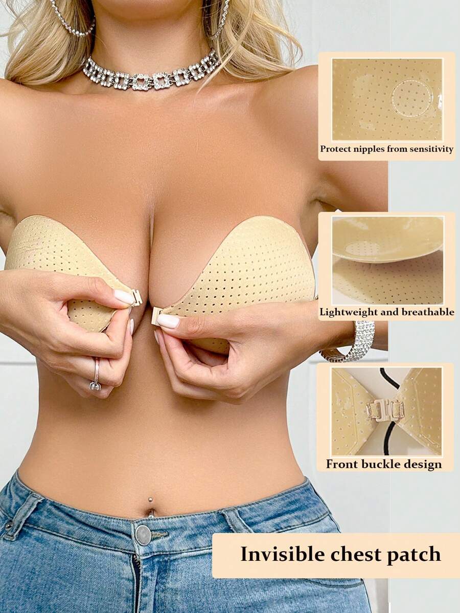 1pc Women Invisible Bra Petals Nipple Cover Boob Pads Anti-Chafing Sweat Pad - Apricot - View 1