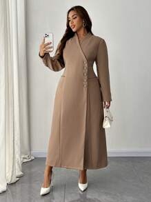 Celure Plus Size Dames Effen Kleur Enkelrijgs Lange Overjas Voor Herfst/Winter