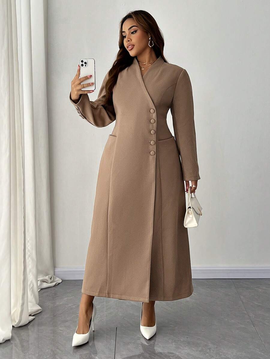 Celure Plus Size Dames Effen Kleur Enkelrijgs Lange Overjas Voor Herfst/Winter