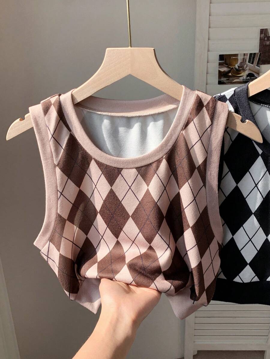 Comfortcana Débardeur casual à motif écossais, conception de mode simple pour un port quotidien - Multicolore - Voir 1