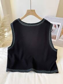SHEIN Privé Plus Size Elegant Casual & Resort Style Western Collarless Sleeveless Short Jacket, Floral Print Vest