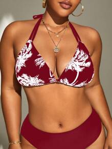 Swim Vcay 1pc Plus Size Women's Halter Neck Tie-Up 3-Point Cup Sexy Beach Swimwear Top Summer