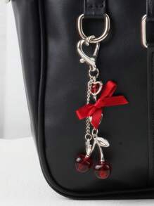 ROMWE Kawaii 1pc Valentine's Day Red Transparent Cherry Keychain Key Ring Charm Accessory, Cute Bohemian Fruit Design - Black - View 4