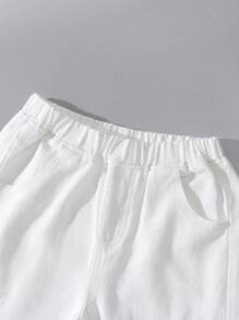 Sparklyn 女童休闲百搭百搭宽松阔腿破洞多口袋牛仔裤 - 白色 - 查看 3