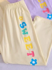 4-delige meisjes pyjamaset met bloemenprint, comfortabele ronde hals en lange mouwen