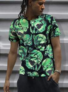 Manfinity Dauomo Men's Skull Graphic Round Neck Loose Fit Short Sleeve T-Shirt - Multicolor - View 3