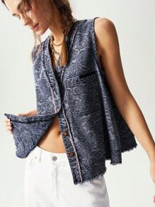 Bohemela 秋冬休闲牛仔提花宽松无袖女背心