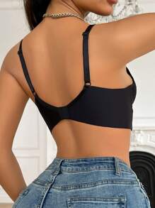 性感蕾丝拼接文胸，圆领，无钢圈软杯和提升 - 黑色 - 查看 2