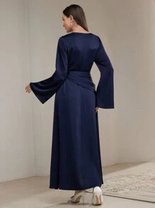 Veilorie Women Elegant Party Solid Color Flare Sleeve Arabic Long Dress Modest - Royal Blue - View 3
