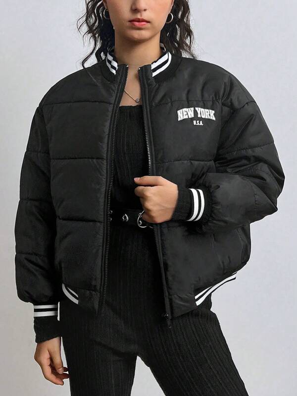 SHEIN Teenager Mädchen Schwarze Fleece-Jacke für Teenager, kurz, mit Stehkragen, Knöpfen, Reißverschlusstasche, dick und warm, lässig und vielseitig