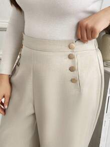 SHEIN Frenchy Women Plus Size Casual Solid Color Pants, Versatile - Apricot - View 5