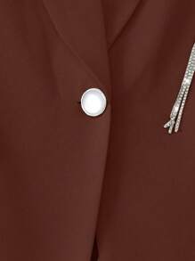 SHEIN Clasi 女士优雅 3D 花卉水钻装饰链条套装，包括夹克和裤子