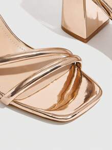 CUCCOO SZL Champagne Square Toe Ankle Strap Chunky High Heel Sandals, Fashion Commuting, Dating, Party, Holiday, Resort Valentine's Day - Champagne - View 5