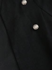 Sweetra 夏季新款 V 领双排扣高端修身腰 A 字型黑色无袖迷你连衣裙 - 黑色 - 查看 4