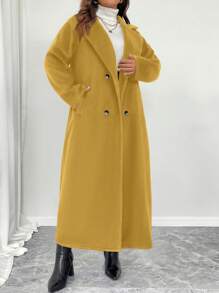 Celure Gabardina larga de mujer de talla grande con cuello vuelto y doble abotonadura, casual y elegante