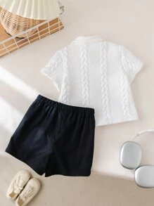 SHEIN Baby Boys Spring/Summer 2pcs Cute Polo Shirt & Elastic Waist Shorts Set, Suitable For Birthday Party, Evening Event, Performance, Wedding, Baby Shower, Christening, First Birthday Celebration