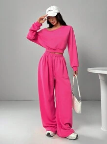 SHEIN EZwear 1pc Set Oblique Shoulder Sweatshirt & Sweatpants