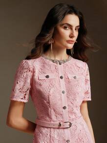 Anewsta Pink Lace New Party Birthday Dress For Valentine's Day - Pink - View 2