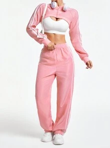 SHEIN Sport Studio Damskie sportowe dresy damskie, rozpinany top i długie spodnie