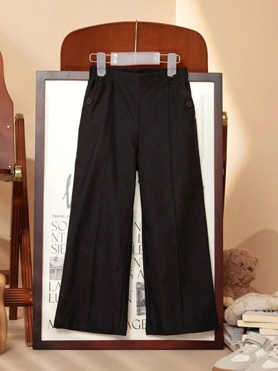 PrepCrw 年轻女孩纯色松紧腰口袋休闲宽松裤