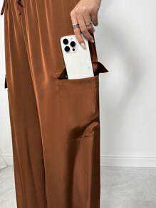 Chiquease Women Casual Versatile Elastic Waist Faux Drawstring Pocket Straight Leg Pants Fall Cloth For Women