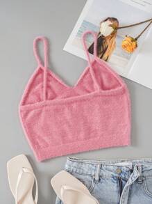 INAWLY 素色短款絨毛針織上衣 - 粉色 - 查看 2