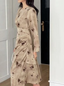 DAZY 复古印花连衣裙，新中式设计连衣裙，秋季连衣裙长袖连衣裙