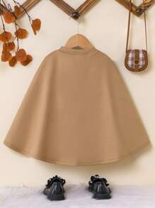 SHEIN Capa de poncho elegante con botones y parches de camello para niña, estilo otoño/invierno - Caqui - Ver 2