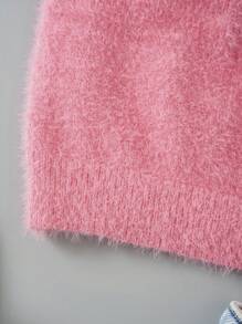 INAWLY 素色短款絨毛針織上衣 - 粉色 - 查看 4