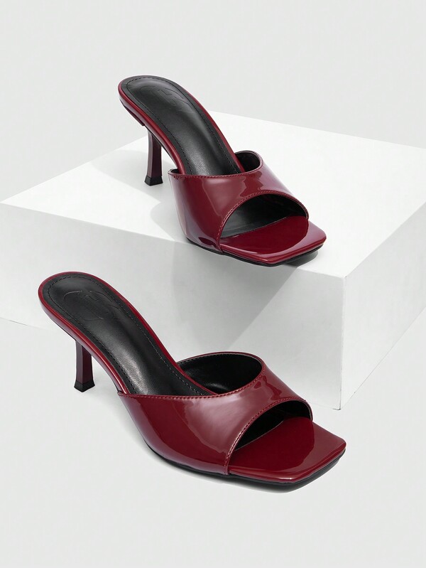CUCCOO BIZCHIC Square Toe Stilettos Burgundy Women's High Heel Ankle Strap Sandals, Sexy Party Outfit For Spring/Summer Spring Shoes Spring Break Easter
