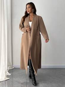 Celure Plus Size Dames Effen Kleur Enkelrijgs Lange Overjas Voor Herfst/Winter