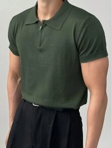 DAZY Men's Polo Collar Half-Zip Up Short Sleeve Knit Top,Back To School Clothes - Green - View 3