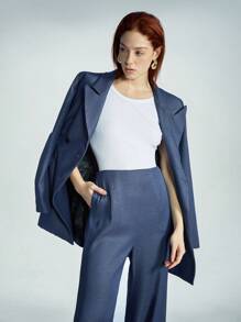 Aveloria Modichic Conjunto elegante de traje de oficina con blazer ajustado con efecto de lavado de mezclilla