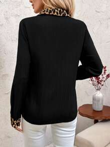 SHEIN Clasi Women's Classic Leopard Print Splice Blouse