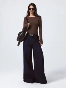 LYSMO 女士基本款舒适合身圆领长袖休闲 T 恤