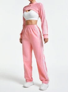 SHEIN Sport Studio Damskie sportowe dresy damskie, rozpinany top i długie spodnie