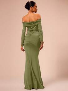 MUSERA 露肩长袖裹身长裙，适合春夏度假、婚礼宾客、海滩度假、伊比沙岛、性感毕业典礼、夜晚外出、婚礼宾客、优雅约会之夜、派对等场合，是夏季的理想之选。 - 軍綠色 - 查看 2