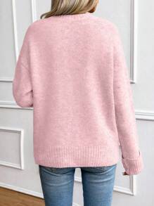 EMERY ROSE Women's Casual Solid Color Drop Shoulder Sweater, Autumn/Winter Knit Pullover Fall - Pink - View 2