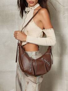 SHEIN ICON Bolso cruzado para mujer, bolso de hombro, bolso hobo, a la moda, personalizado, sencillo, versátil, de calle, dulce y genial para chicas, chicas calientes, estilo Y2K, retro, con remaches, vintage, adolescentes, estilo universitario, para la escuela, la universidad