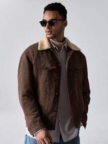 Manfinity VCAY Men's Casual Loose Fit Long Sleeve Open Front Jacket - Camel - View 1