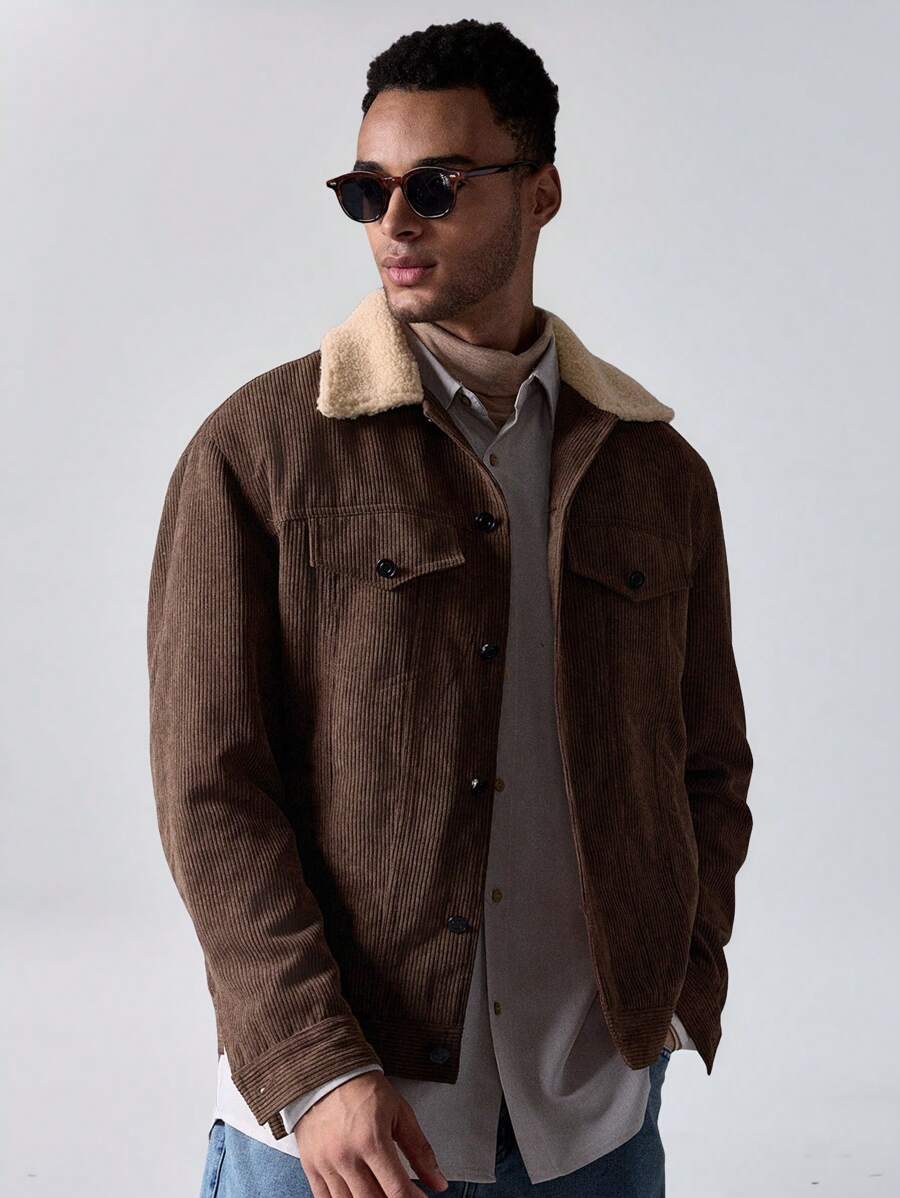 Manfinity VCAY Men's Casual Loose Fit Long Sleeve Open Front Jacket - Camel - View 1