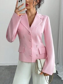 Chiquease 单排扣修腰西装外套 - 粉色 - 查看 3